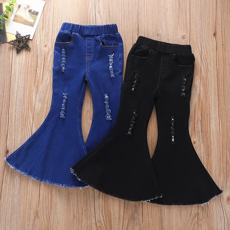 Jean moulant pour bébés filles, pantalon en Denim à trous, décontracté, extensible, évasé, vêtements