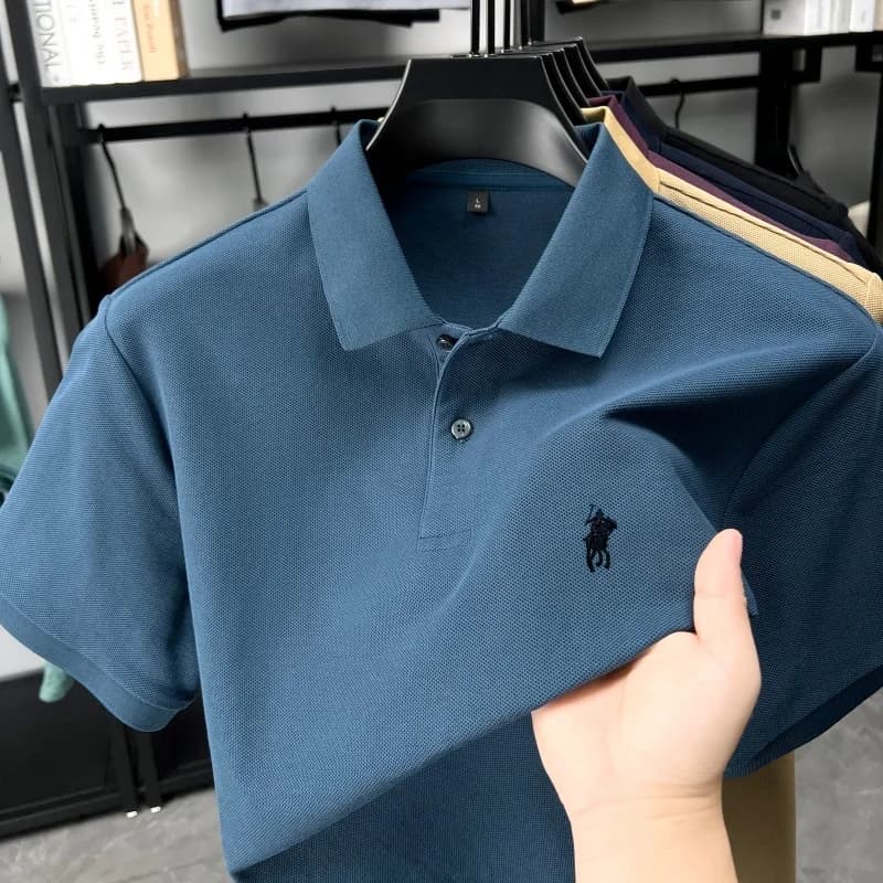 Designer marque 100% coton manches courtes polo chemise de luxe mode pony broderie hommes affaires l