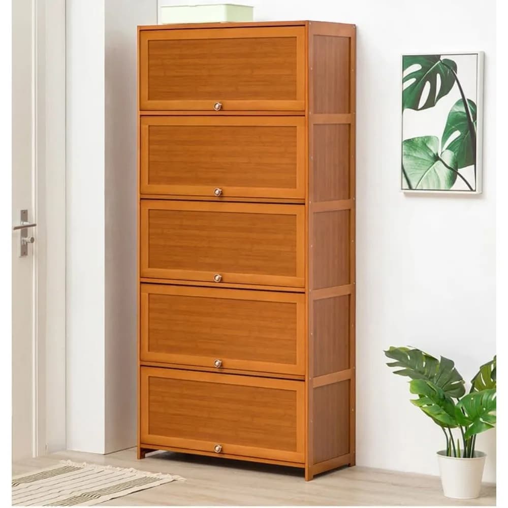 Armoire de rangement pour chaussures en bambou, étagère à chaussures autoportante, portes rabattable