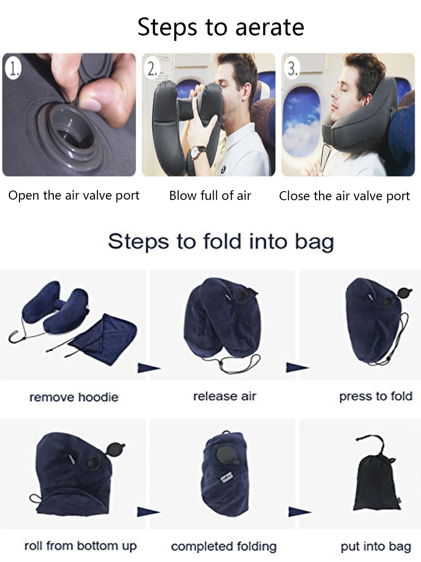 Oreiller gonflable de voyage en forme de U, 1 pièce, oreiller cervical d'aviation à capuche en H ave
