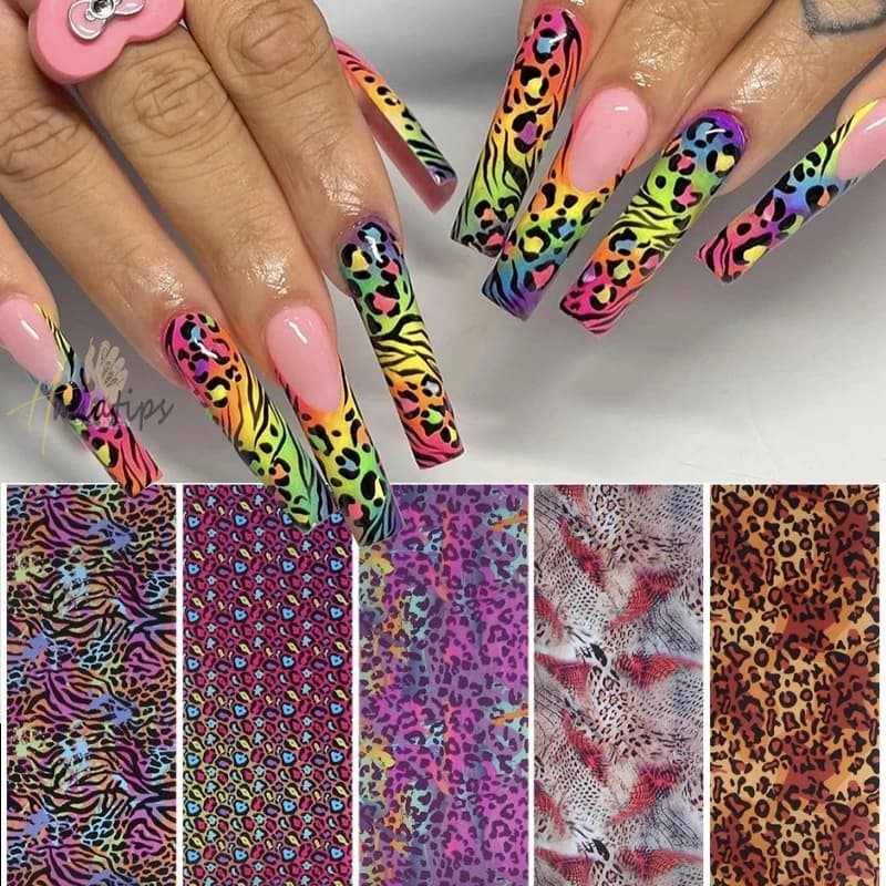 10 rouleaux de papier de transfert imprimé léopard, feuille pour Nail Art, décalcomanies de transfer