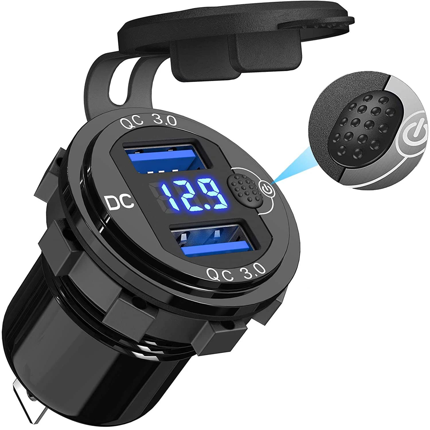 Adaptateur de chargeur automatique QC3.0 36W étanche avec interrupteur de voltmètre, prise de charge