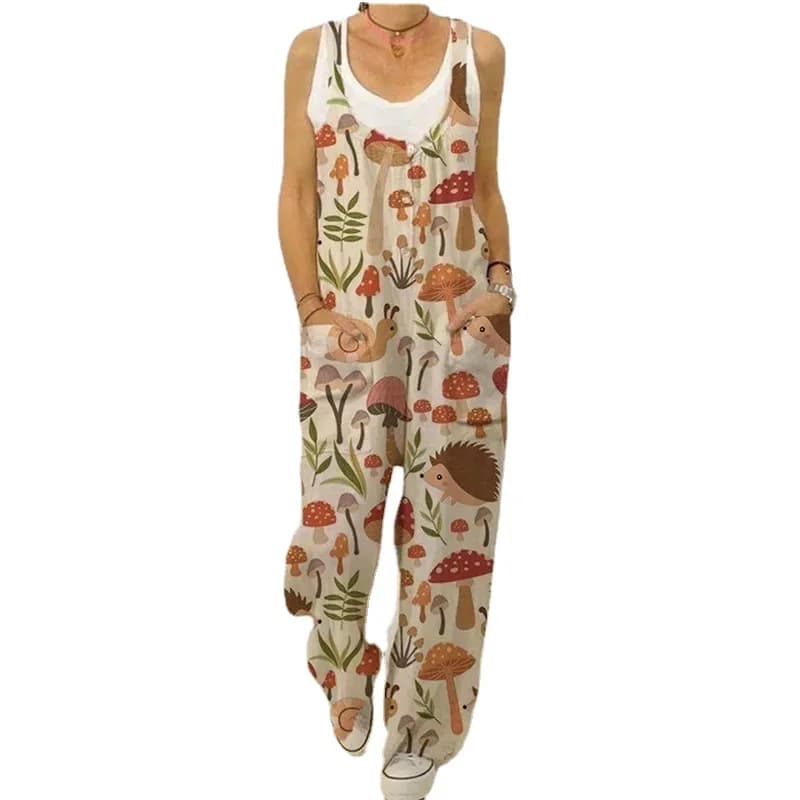 Combinaison en fibre florale pour femmes, style Boho, jambes larges, pantalons longs, bretelles, gra