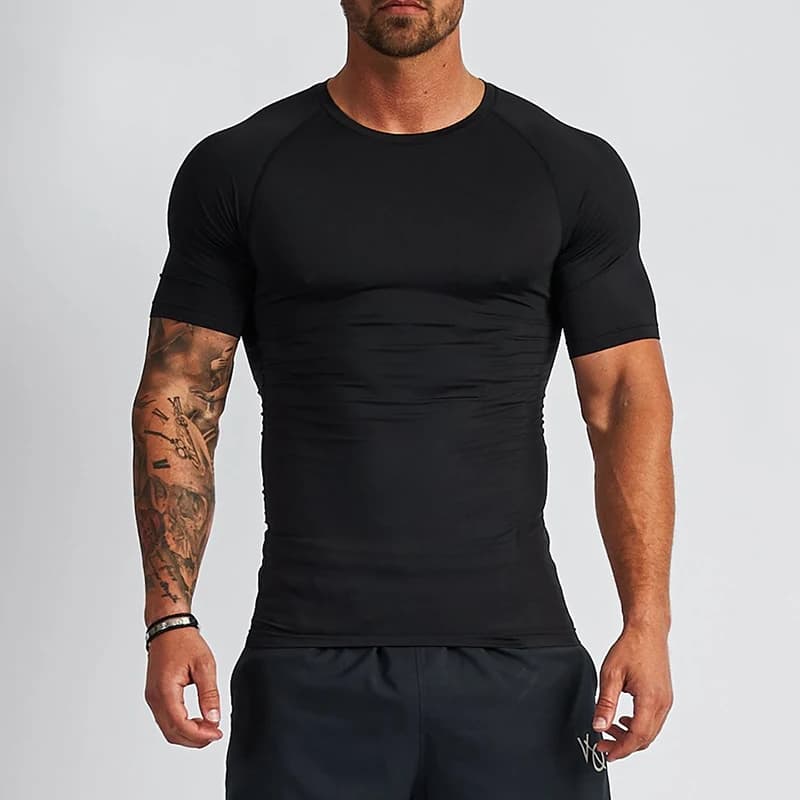 T-shirt à manches courtes de Compression pour hommes, Fitness, course à pied, basket-ball, vêtements
