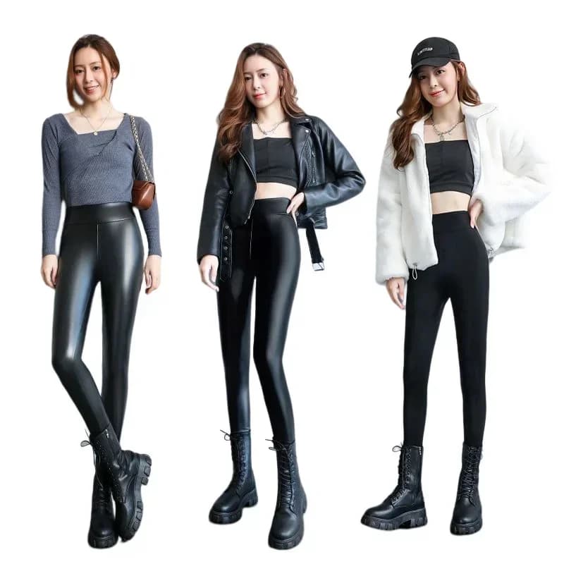 Leggings en cuir PU pour femmes, pantalons chauds d'hiver, collants thermiques taille haute, pantalo