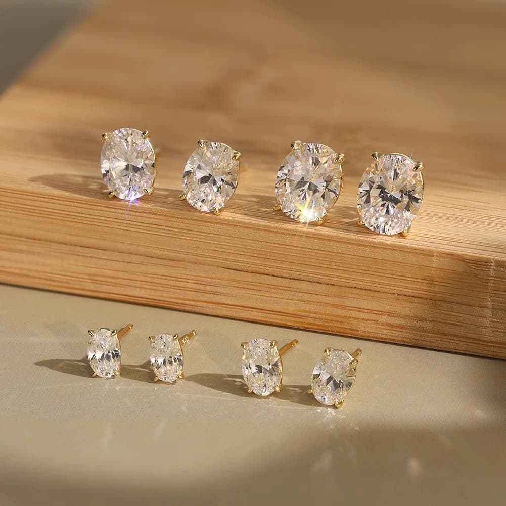 Boucles d'oreilles ovales en Moissanite pour femmes, 0,5-3 ct, avec certificat, Test de diamant réus