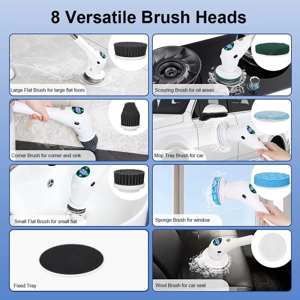 Brosse à livres électrique rotative sans fil, ménage multifonctionnel, cuisine, fenêtres, toilettes,
