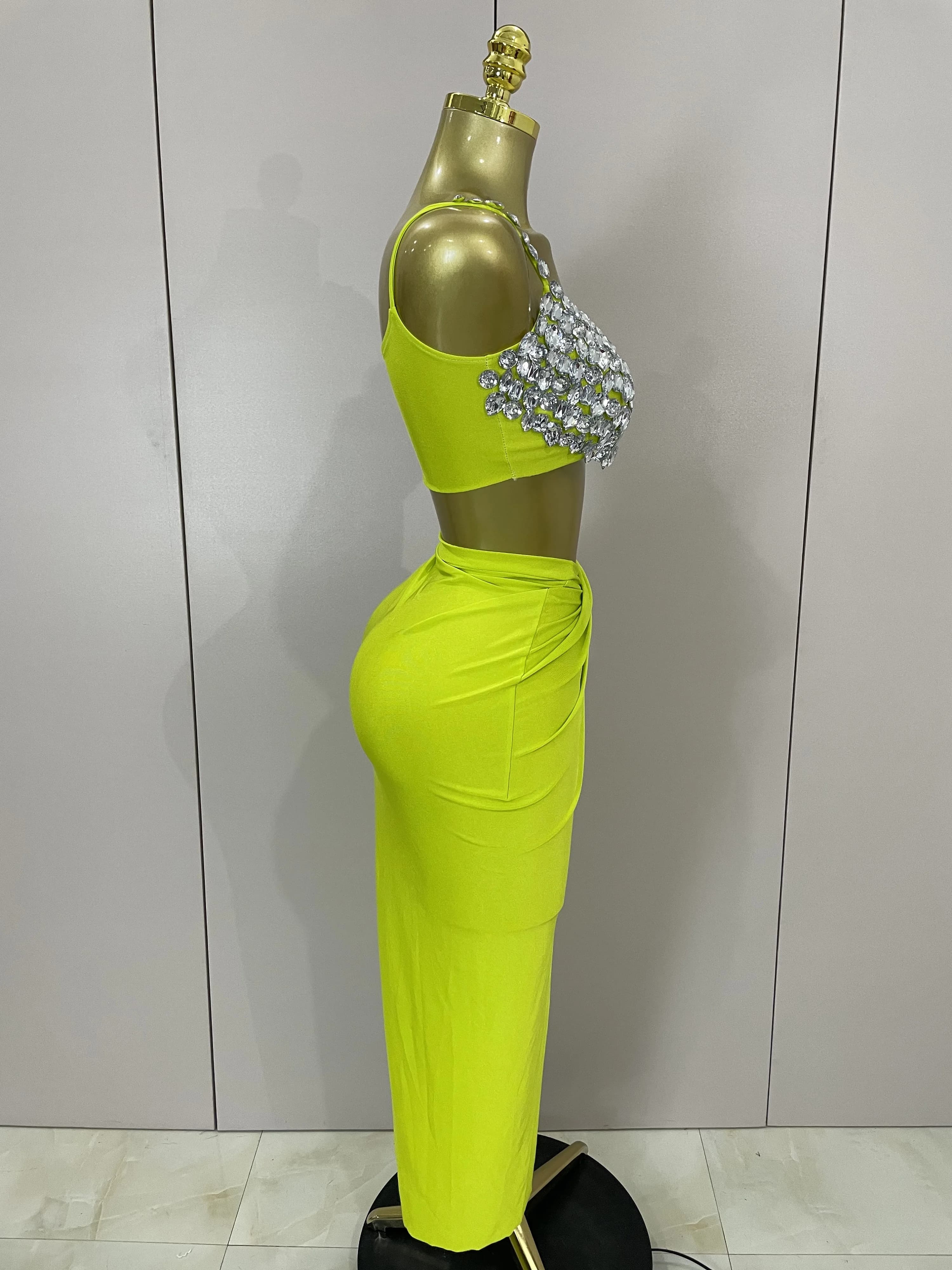 Ensemble deux pièces Sexy avec diamants en cristal scintillant pour femmes, Costume de spectacle sur