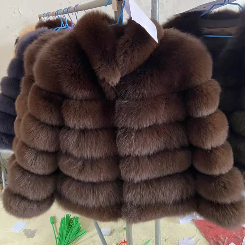 QUEENTINA Calls EENTHR-Manteau en fourrure de renard véritable pour femme, manteau avec col, pardess