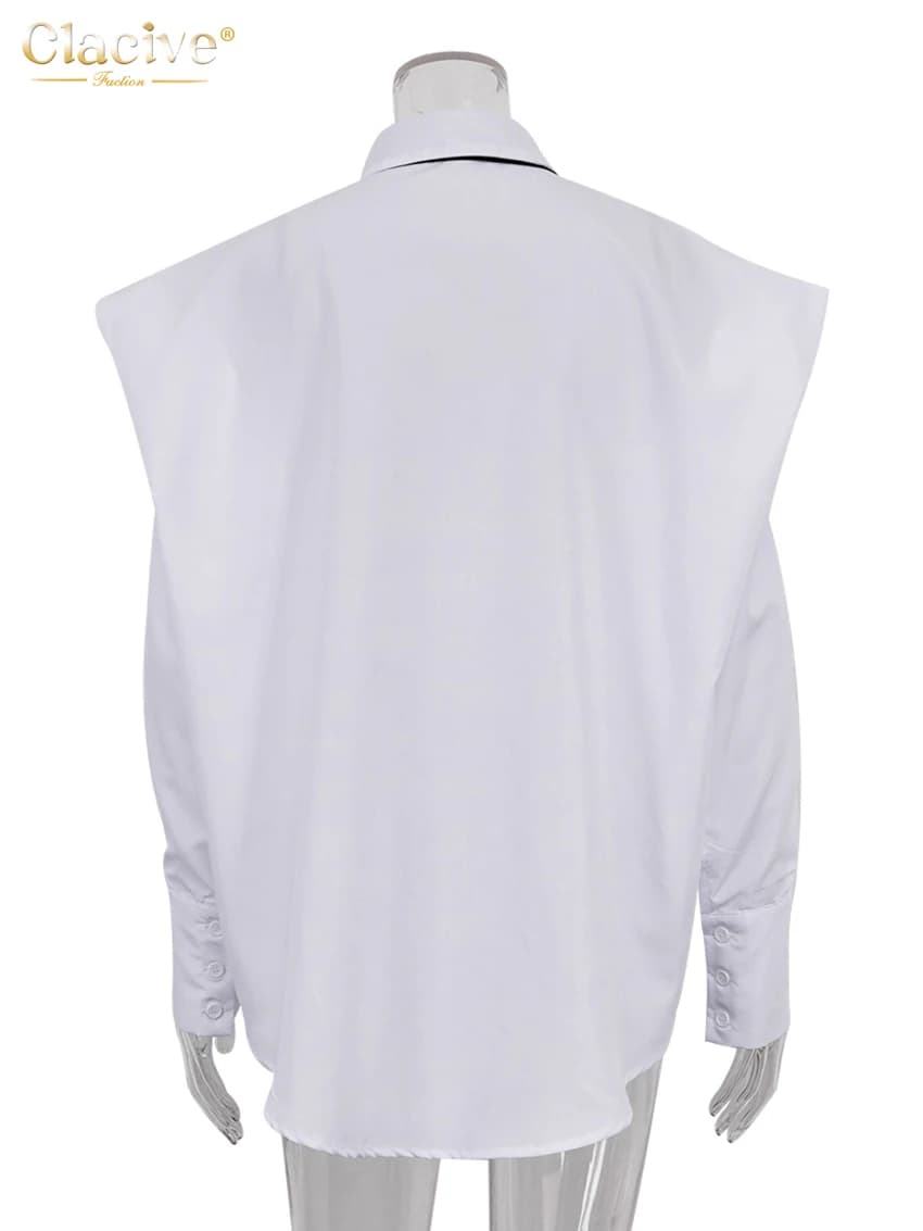 ClacMarkets-Chemisier Blanc à Manches sulfpour Femme, Streetwear, Élégant, Chic, avec Poche, à la Mo