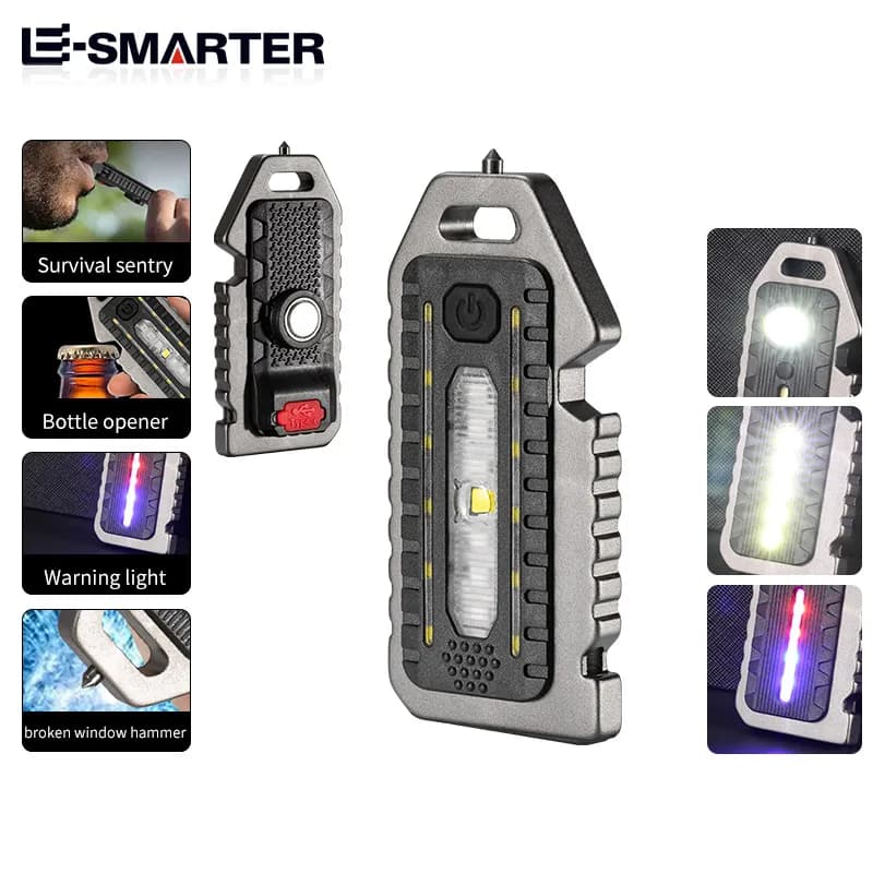 Porte-clés mini lumière LED pour l'autodéfense, lampes de poche portables multifonctionnelles, siffl