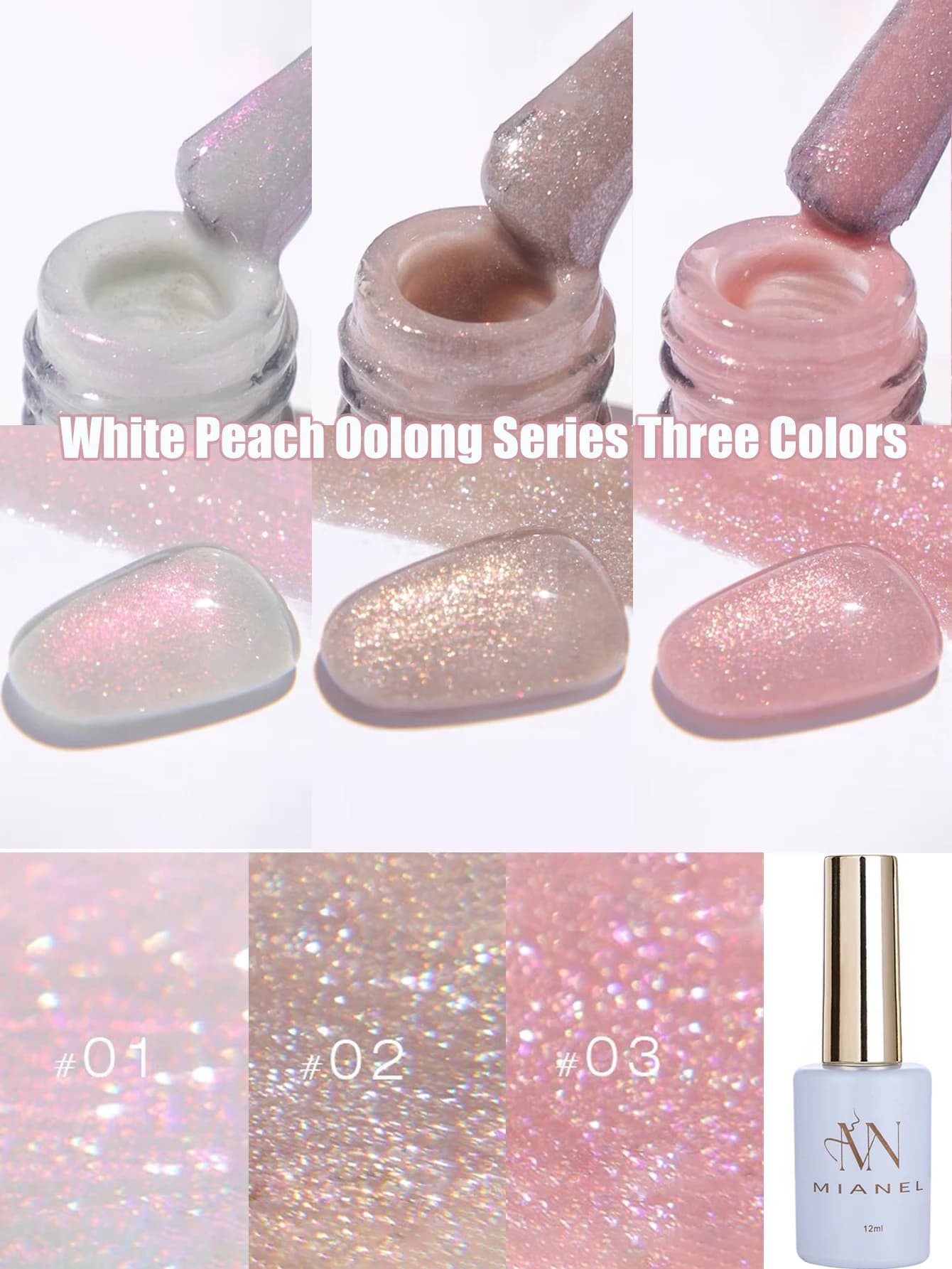MIANEL 12ML Série Rose Bleu Blanc Vert avec Vernis à Ongles Gel Scintillant Explosif, Vernis Gel Dia