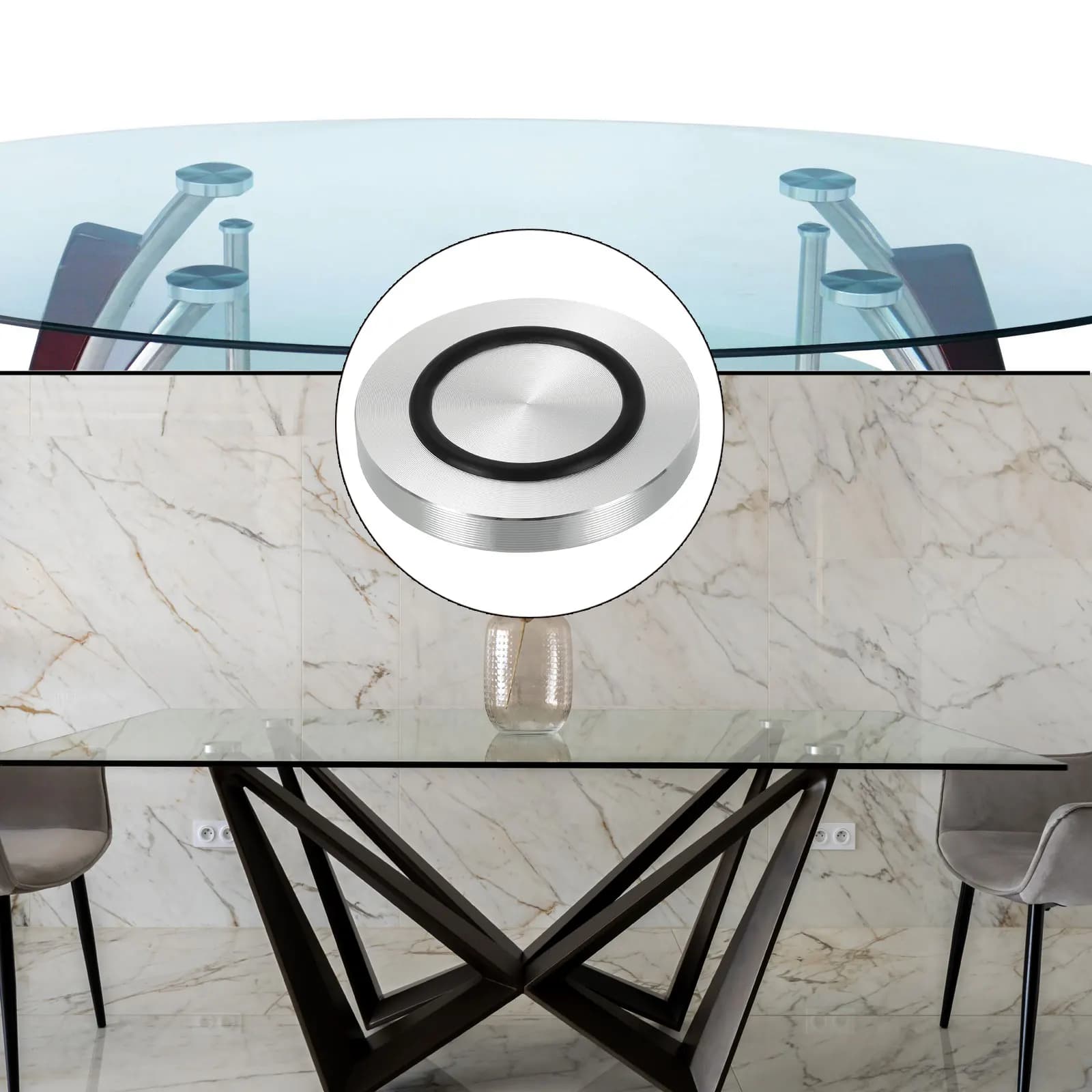 Disque circulaire en aluminium de 40/50/60mm de diamètre, adaptateur supérieur en verre M8, pieds de