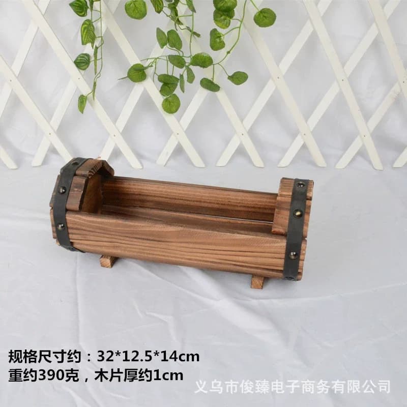 Jardinière demi-baril en bois naturel-1Pc Pot de fleur en bois rétro, récipient de plante de jardina