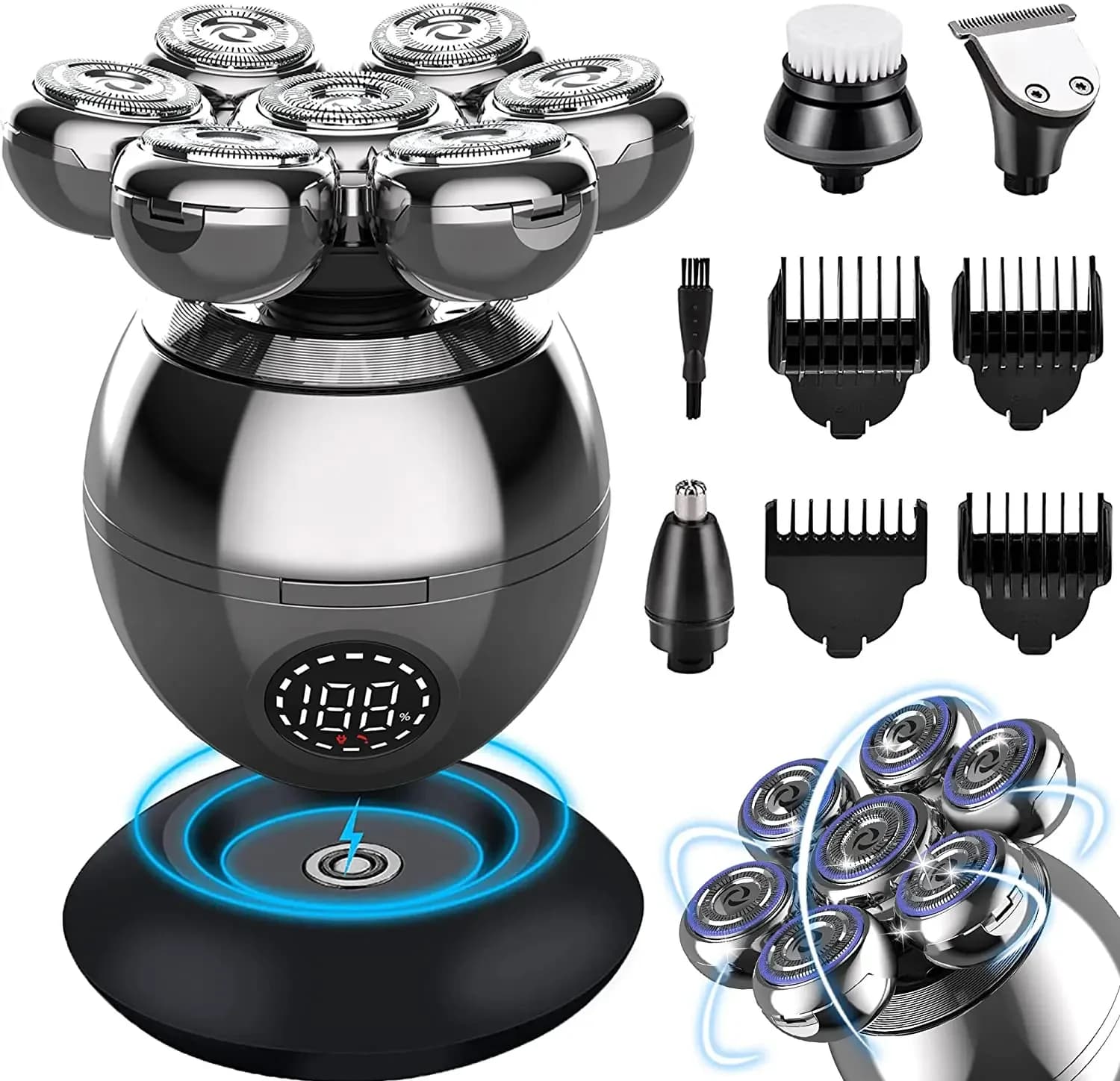 Tinsol 7D coupe flottante rasoir électrique tête Base charge Portable hommes tondeuse à barbe tondeu