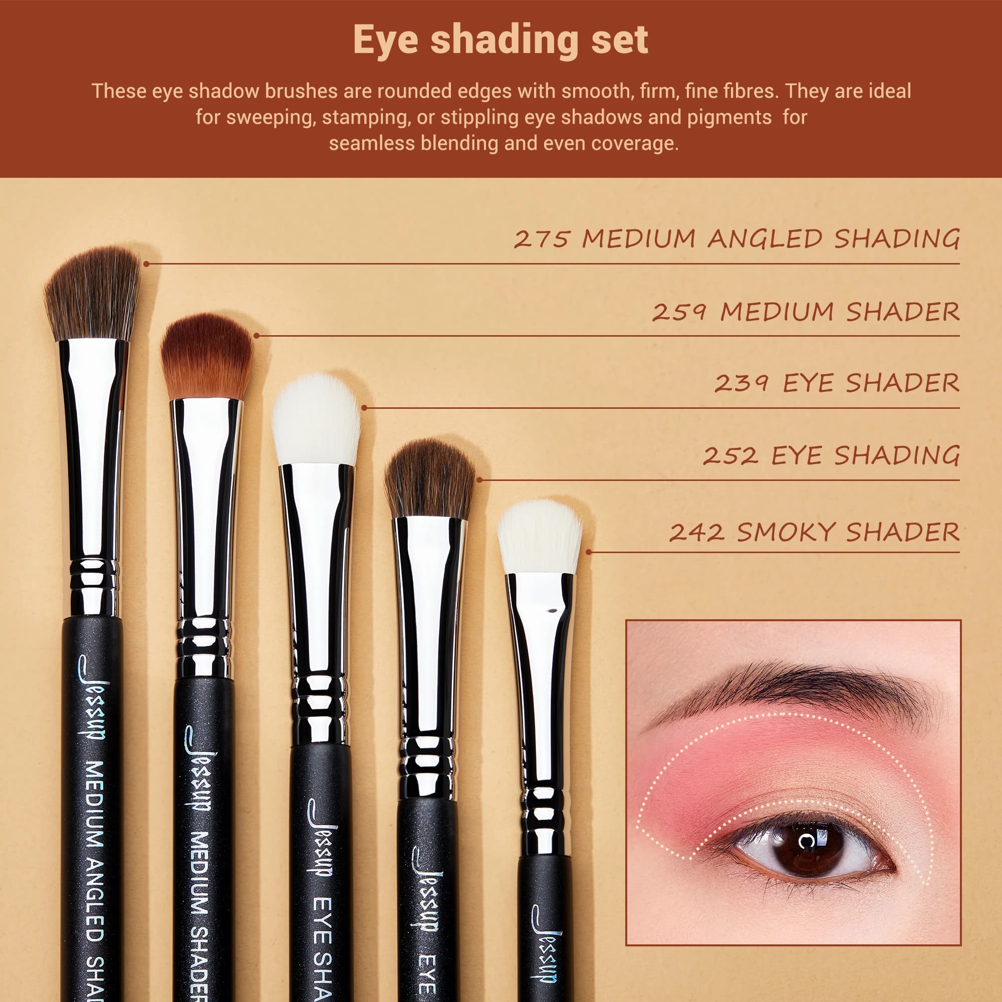 Jessup-Ensemble de pinceaux de maquillage pour les yeux, noir, synthétique, premium, ombre à barrage