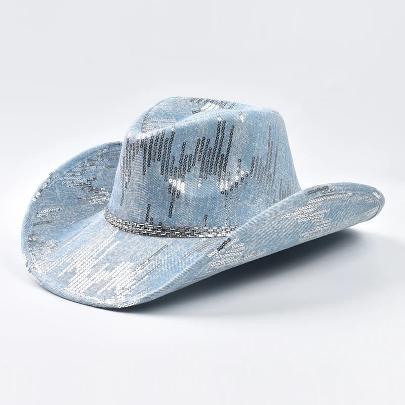 Chapeau de cowboy occidental en denim lavé, chapeau de jazz de cow-girl adapté aux vêtements décontr