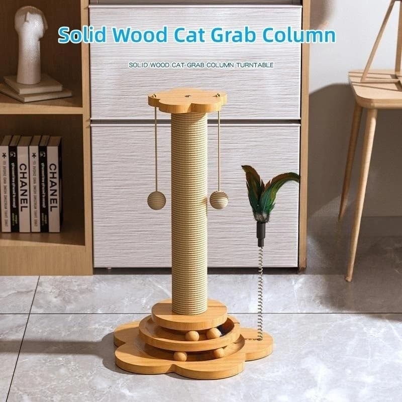Jouet pour chat en bois massif, plateau tournant pour chat, boules de bâton amusantes, planche à gra