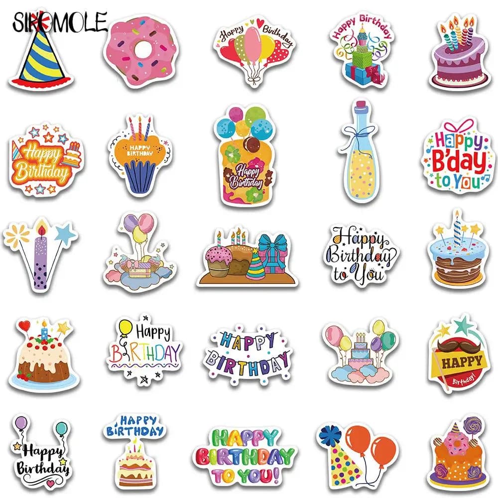 10/30/50pcs Dessin animé Mignon Joyeux anniversaire! Graffiti autocollants Kawaii jouet bricolage en