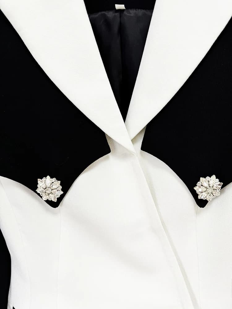 HIGH STREET Nouveauté 2026 Blazer de créateur pour femme, coupe ajustée, avec strass et boutons, col