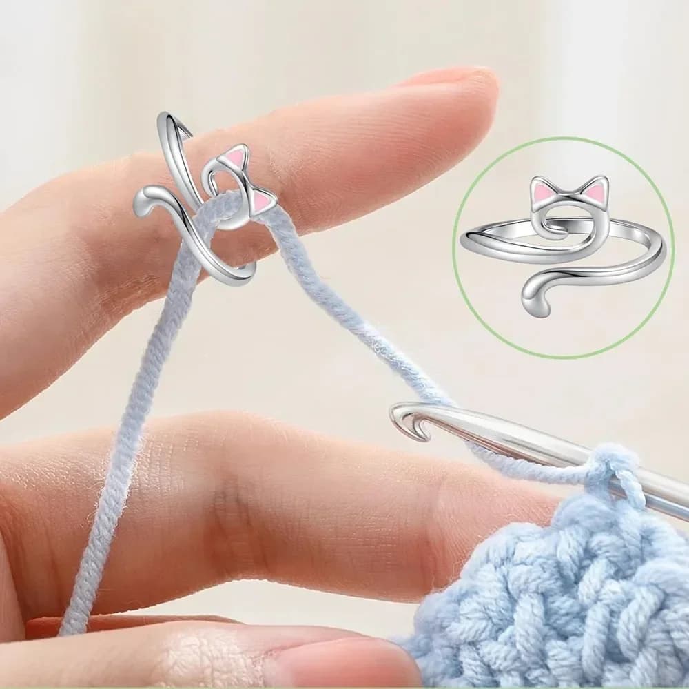 Anneau de chat mignon à Tension de Crochet réglable, anneau de Crochet de tricot pour débutant, port