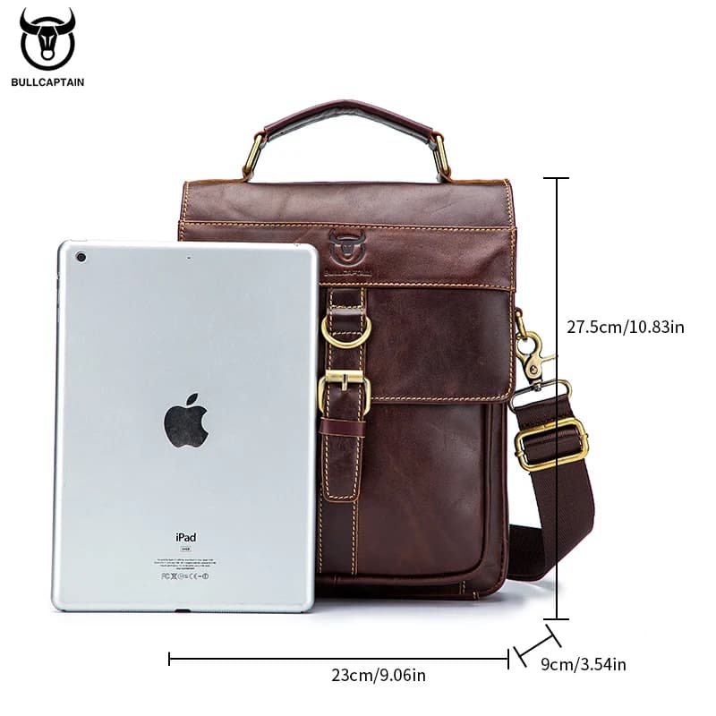BULLCAPTAIN Sac à bandoulière en cuir pour hommes, sac à bandoulière d'affaires rétro, sac à main dé