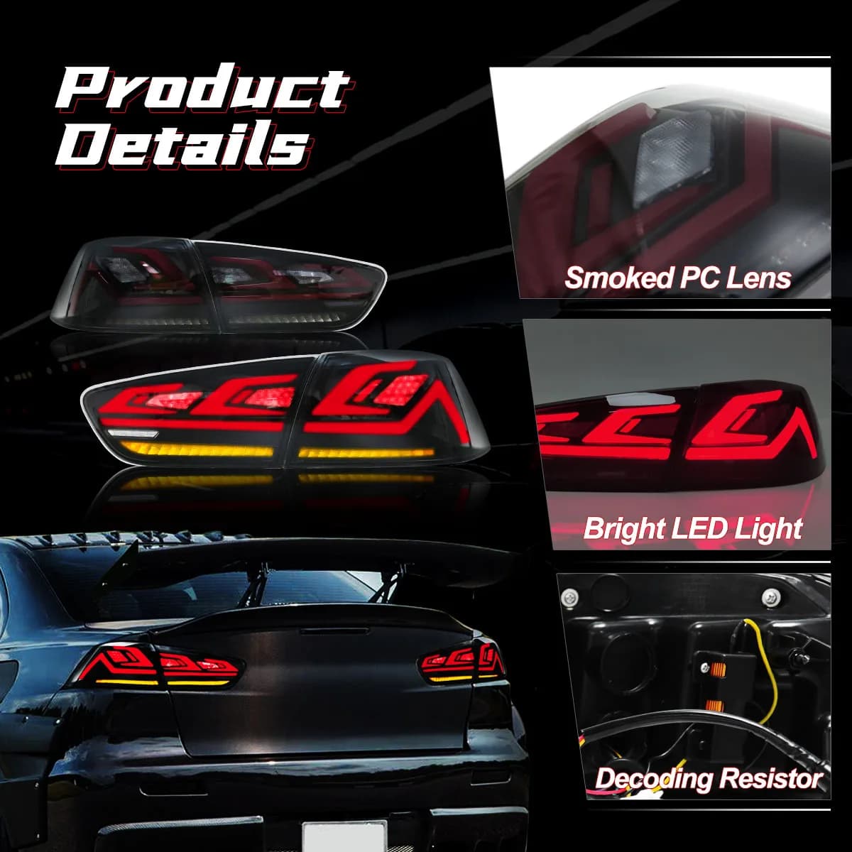Feux arrière pour Mitsubishi Lancer Evo berline 2008 2009 2000 2011 2012 2013 2014 2015 2016 2017, f