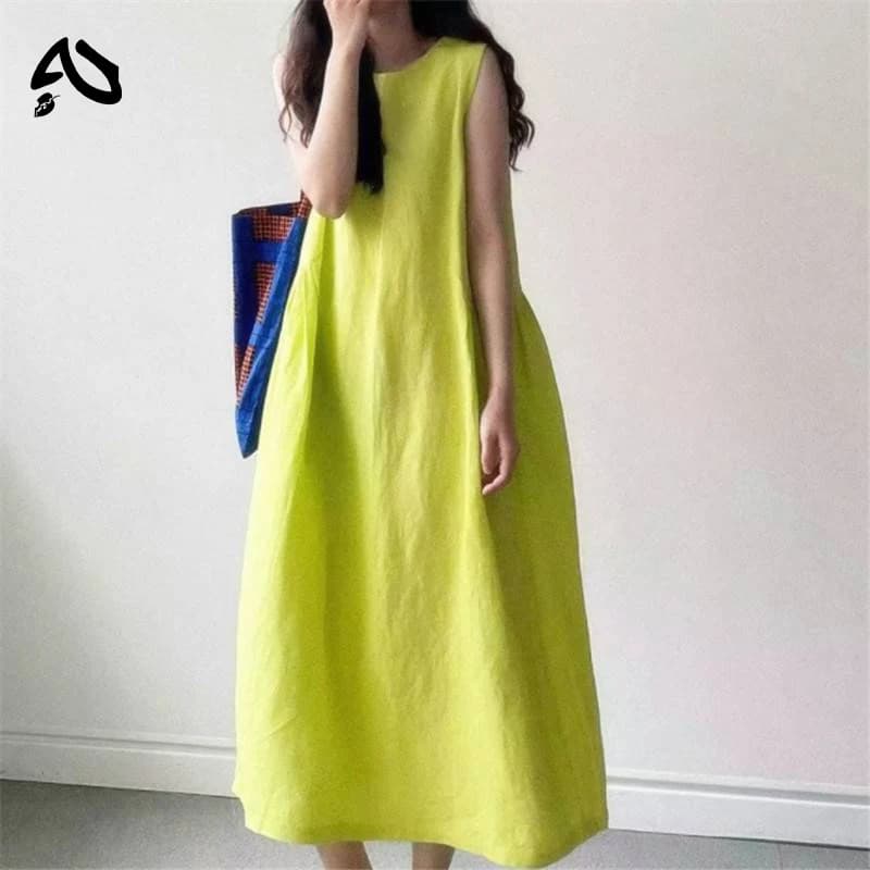 Nouvelles robes originales pour femmes, en coton et lin, sans manches, amples, décontractées, col ro