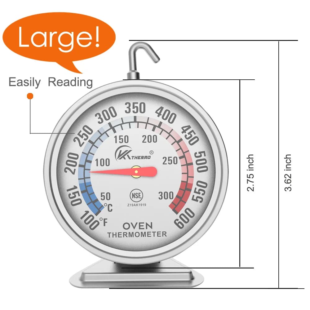 Thermomètre de four en acier inoxydable 50-300 ° C avec grand cadran et crochet – Pour la cuisson, l