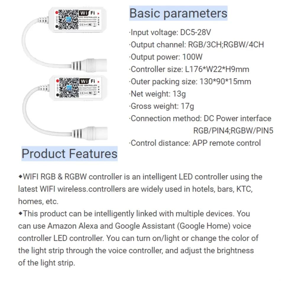 Contrôleur WiFi RGB RGBW DC 12V 24V, application de téléphone intelligent sans fil, contrôle de grad