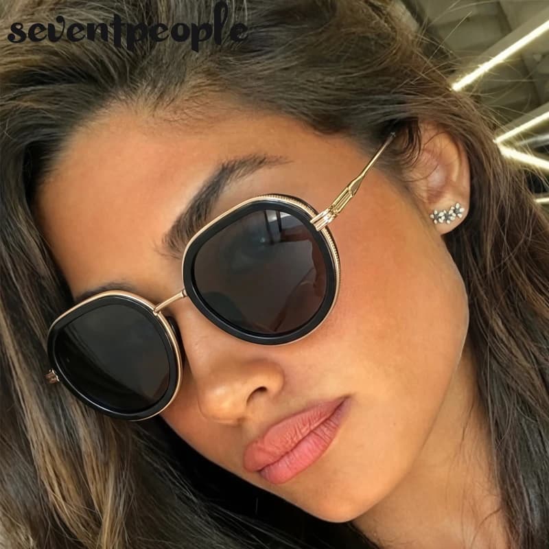 Lunettes de soleil punk rondes à monture métallique pour femme, style vintage 2026, de luxe, de créa