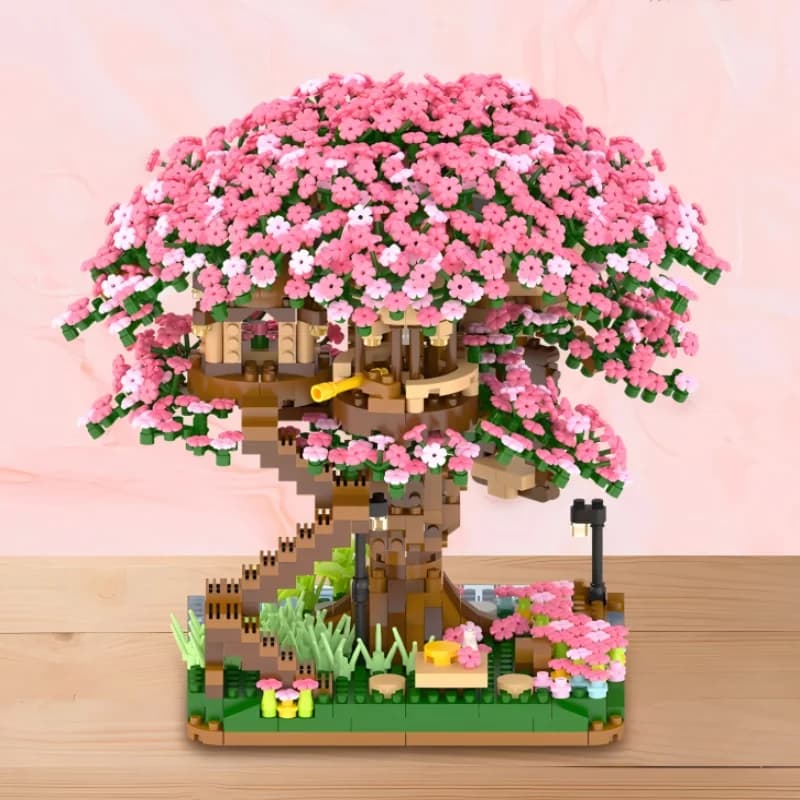 OUZEY Cherry Tree House Bonsai Construction Set Building Blocks DlY Toy Sakura Tree Home Decoration 