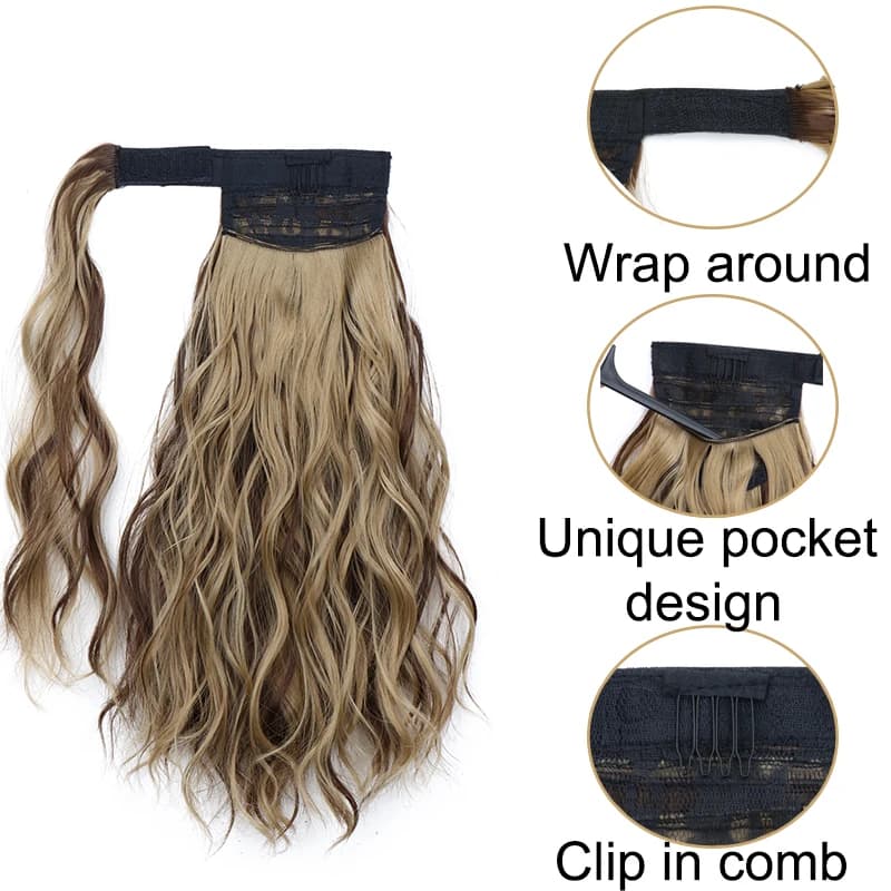Réinitialisation rond bouclé synthétique pour femme, extension de faux cheveux, queue de cheval blon