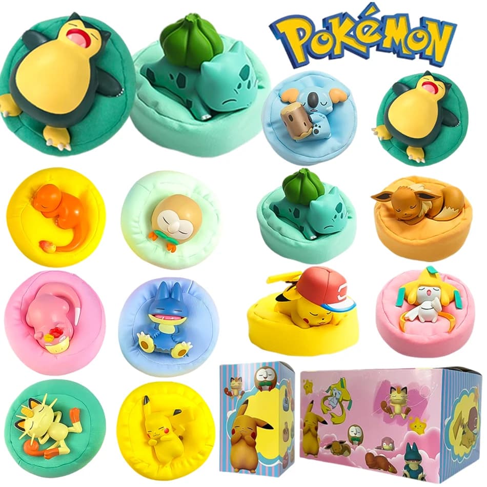 Figurines de collection Anime Pokémon en boîte mystère, 1 à 12 pièces, série Pikachu endormi, jouets