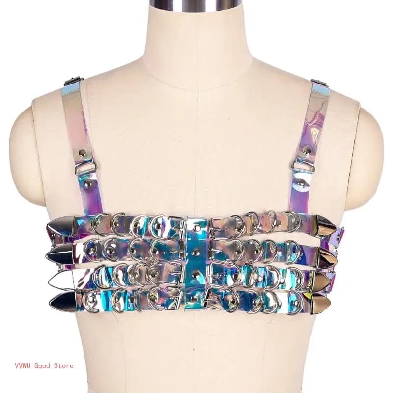 Ceinture chaîne poitrine Punk pour femmes, harnais superposé, chaîne poitrine pour bal danse