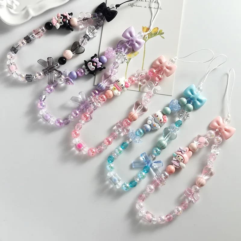 Porte-clés en acrylique Sanrio mignon, Hello Kitty, Kuromi, Cinnamorol, chaîne de main, sangle de té