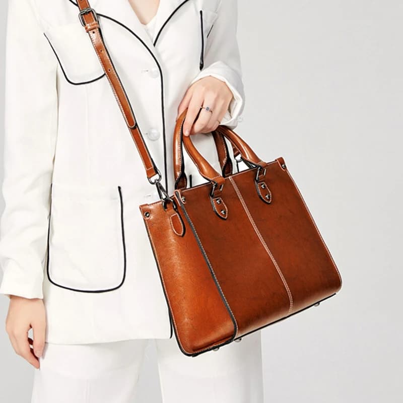 Femmes sac à main bandoulière sac fourre-tout en cuir véritable Shopping mode bureau femme véritable