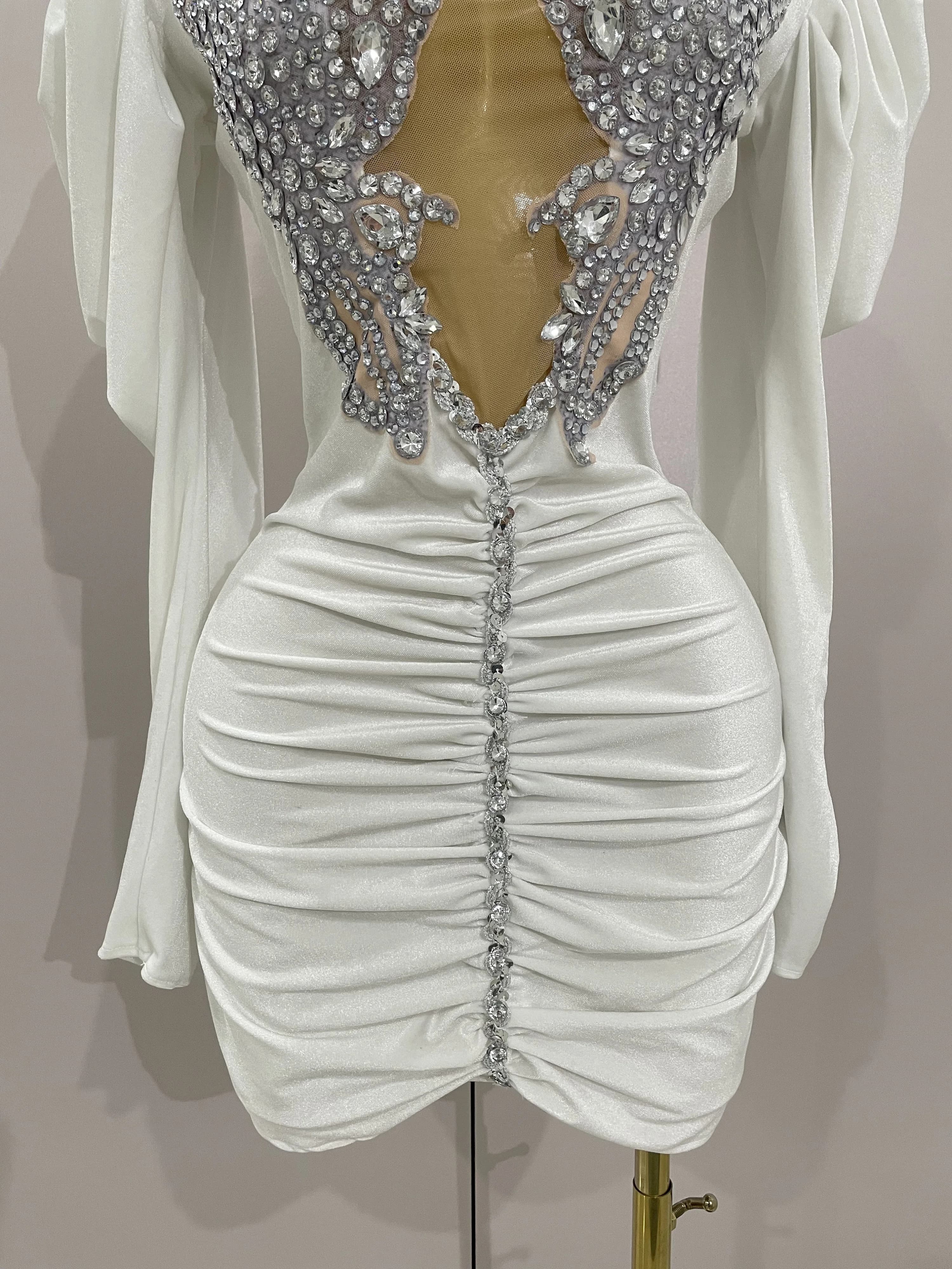 Robe courte de luxe en velours blanc pour femmes, cristaux scintillants, maille Sexy, élégante, robe