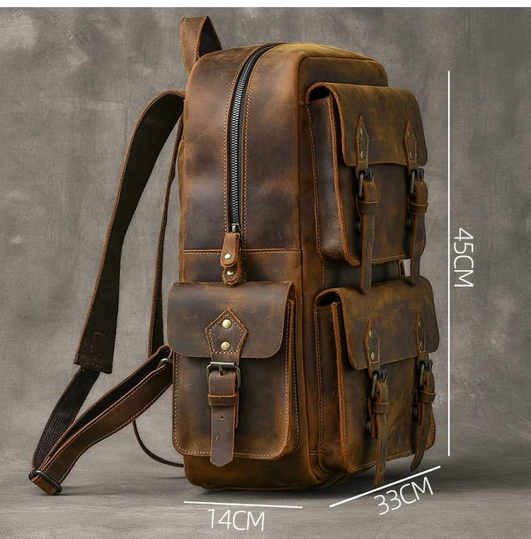 Vintage Crazy Horse sac à dos en cuir véritable hommes sac à dos en peau de vache randonnée sac à do