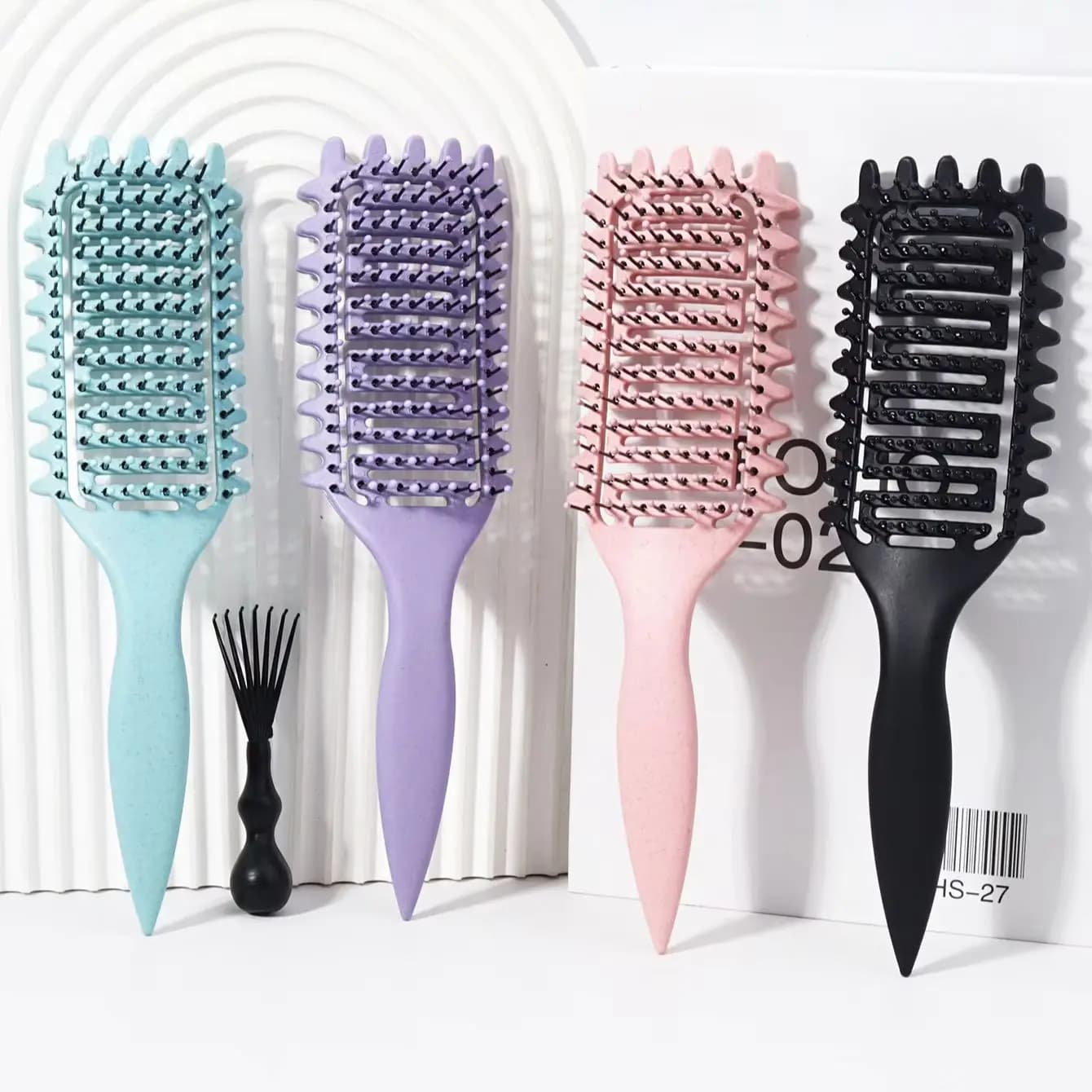 Brosse de coiffure bouclée ajourée avec ensemble de nettoyage de peigne, réduisant les frisottis et 