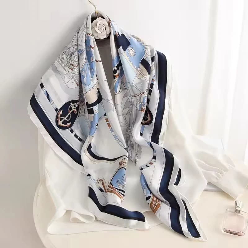 Foulard carré en soie pour femme 90x90cm, grande écharpe de luxe de marque, bandana imprimé, bandeau