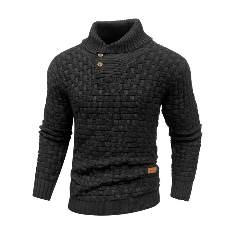 Pull tricoté à col ras du cou pour homme, chaud et doux, manches longues, bord côtelé texturé, confo