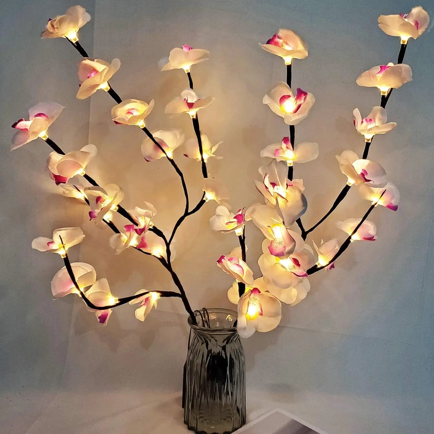 1 paquet blanc et violet papillon orchidée arbre lumière LED lumières alimenté par batterie arbre la