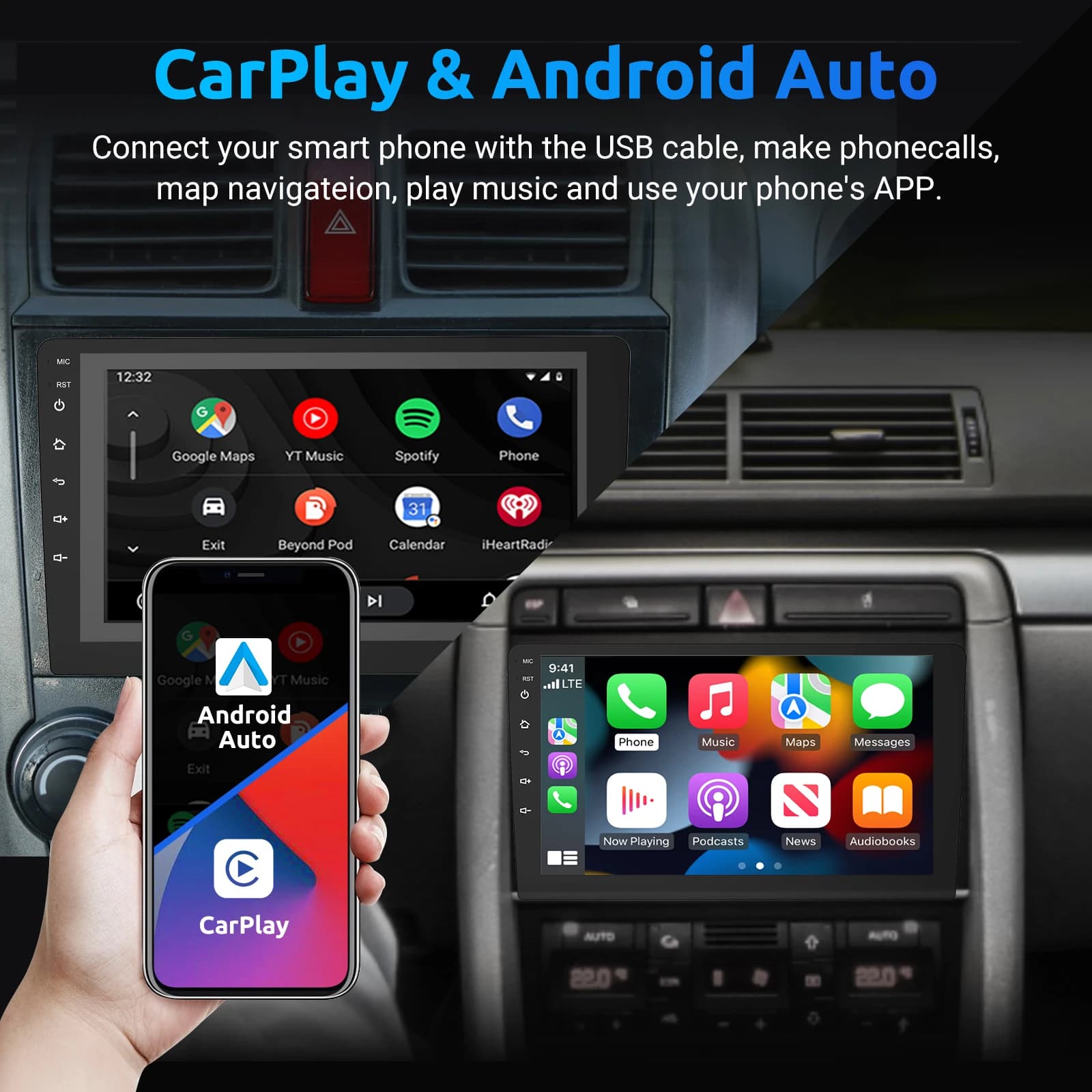ESSGOO Autoradio sans fil Carplay Android Auto 7 9 10 "2 Din lecteur multimédia universel Autoradio 
