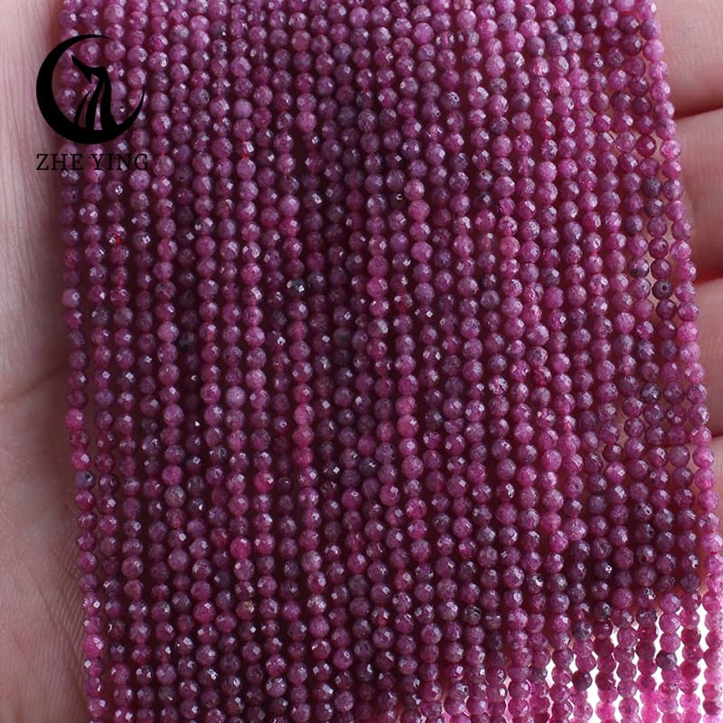5 brins de perles de pierre naturelle facettées de 2 mm (rubis, améthyste, angelite) avec trou, peti