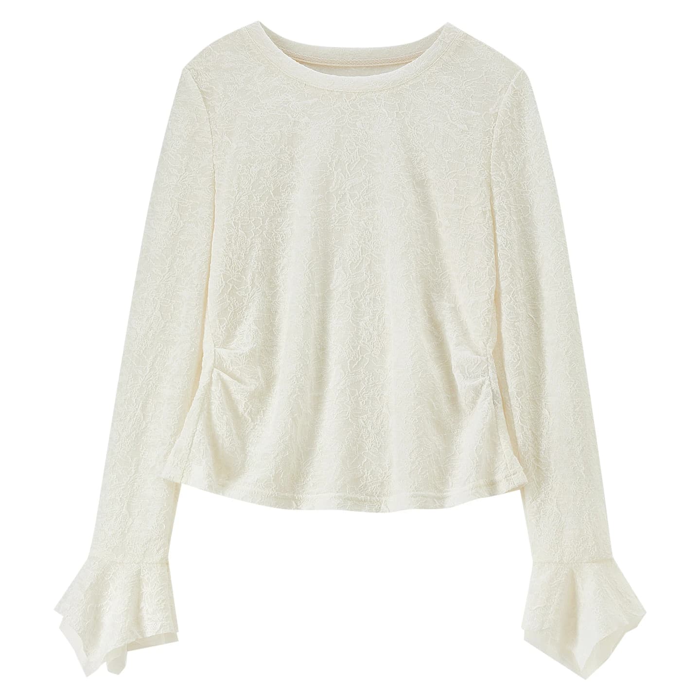 T-shirt en dentelle SENTUBILA pour femme, collection Printemps 2026, col rond, manches évasées, tran