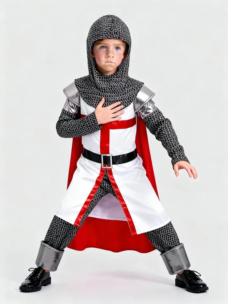 Costume de Chevalier Templier Médiéval pour Enfants, Tenue de Guerrier Croisé d'Halloween pour Garço
