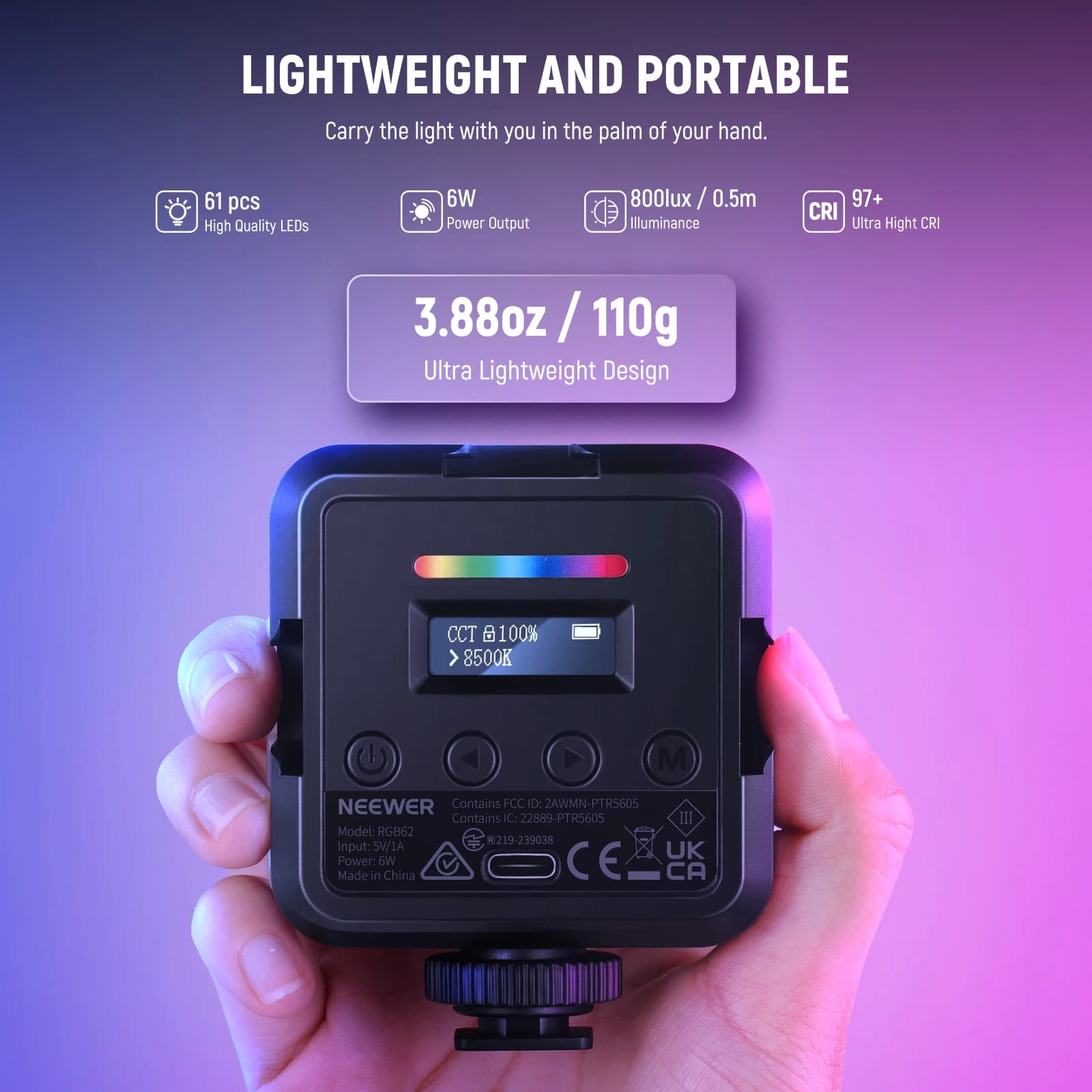 NEEpacks-Lampe vidéo magnétique RVB, éclairage de photographie, 3 chaussures froides, 360 °, Full Do