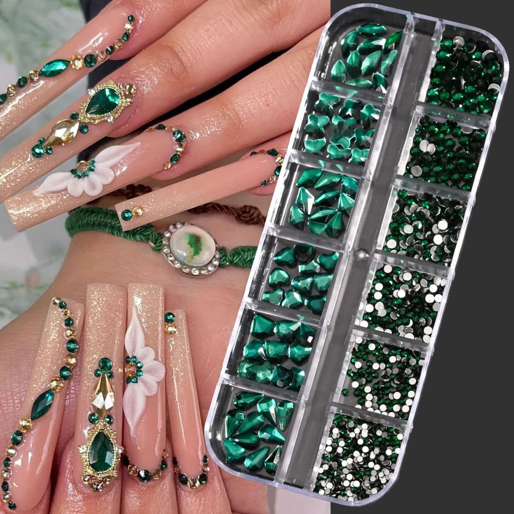 Strass pour Nail Art bleu saphir, 12 grilles, multi-formes, pierres précieuses en cristal, breloques
