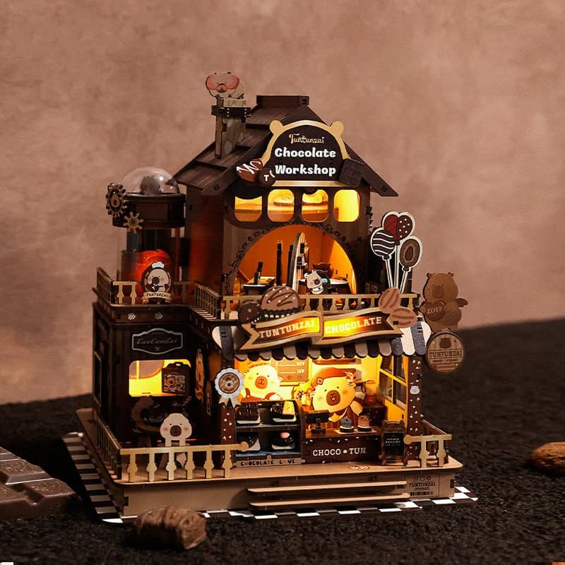 Kit de maison miniature DIY, Atelier de chocolaterie, Maison de poupée, Modèle d'assemblage mécaniqu